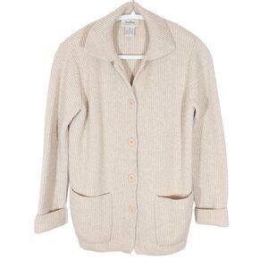 Vintage NEIMAN MARCUS 100% Cashmere Johnny Collar Ribbed Cardigan Sweater Size S